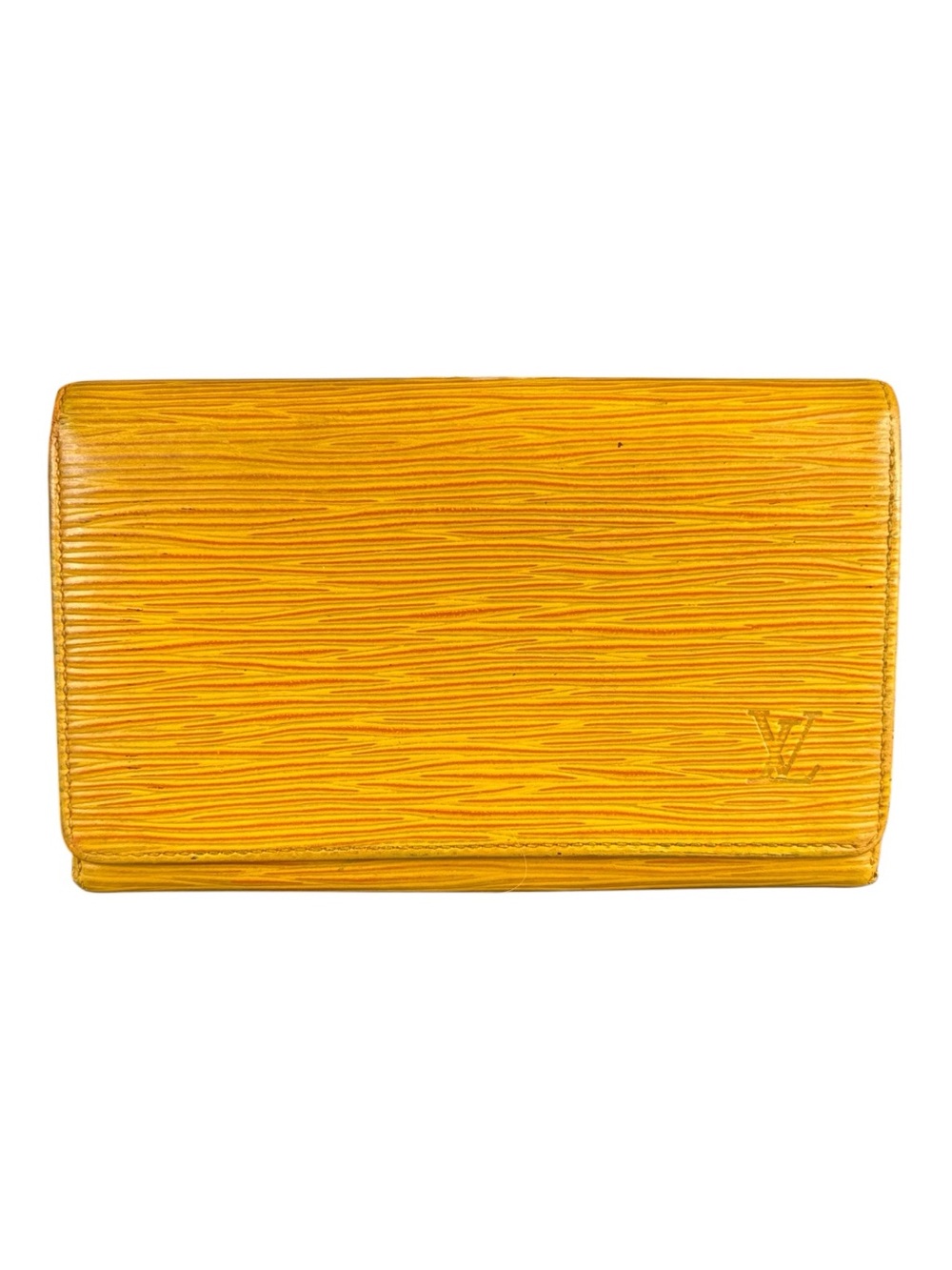 LOUIS VUITTON Epi Leather Wallet in Classic Tassil Yellow w/Purple Interior